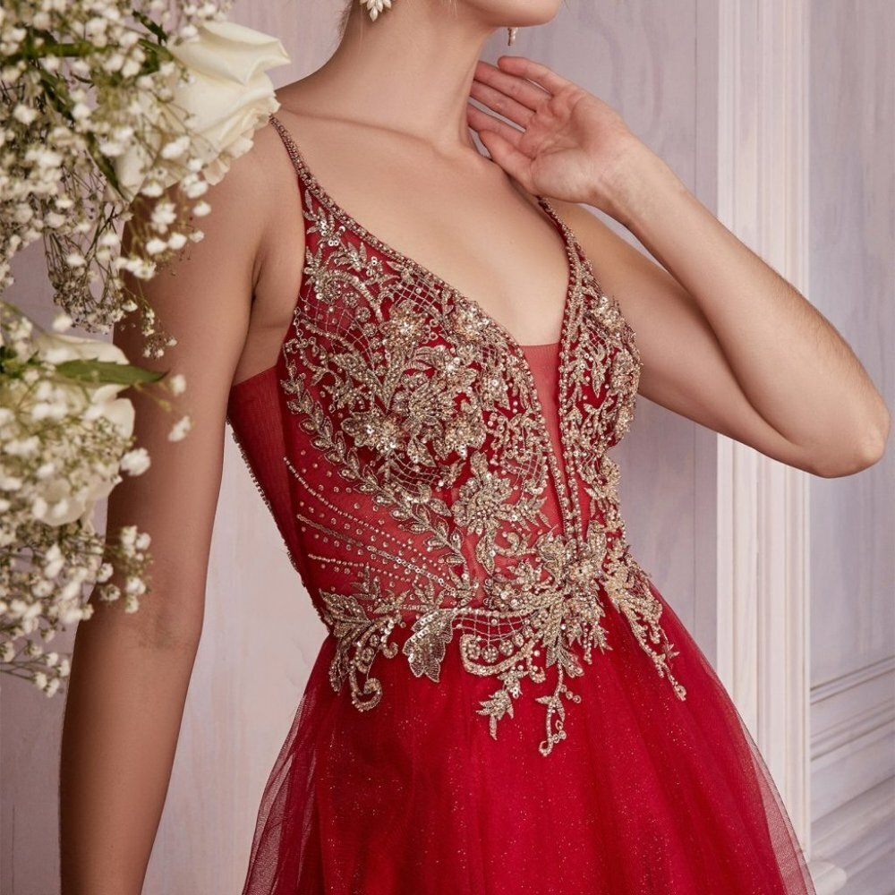 NEW BURGUNDY/GOLD LAYERED TULLE A-LINE FORMAL EVENING PARTY LONG  GOWN  CD0195